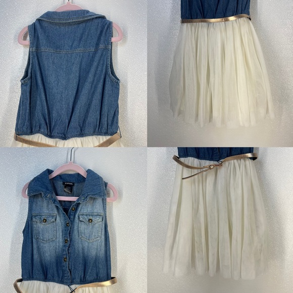 Zunie Denim Top Tulle Skirt Dress w/ Belt Girls Size 8 – Casual Party Outfit - Picture 14 of 17